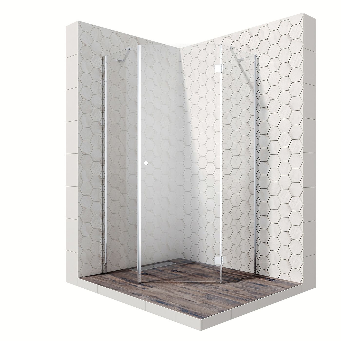 Душевой уголок Ambassador Diamond 12011111R-PR1, пятиугольный, линейный трап, 90х90