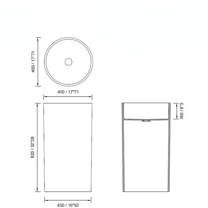 MOMA CIRCULAR TOWER Раковина Ø450 мм., отдельностоящая, слив в пол, с донным клапаном, цвет белый матовый MOMA CIRCULAR TOWER Раковина Ø450 мм., отдельностоящая, слив в пол, с донным клапаном, цвет белый матовый