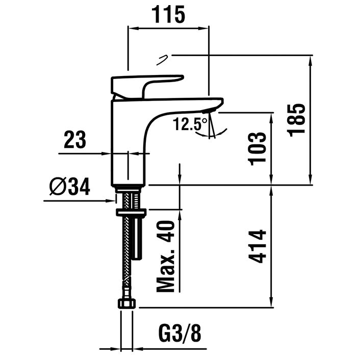 Смеситель для раковины, Laufen, Cityplus, тип открывания воды-однорычажный, тип регулирования воды-керамический картридж, монтаж-на раковину/столешницу, отверстия для монтажа-1, высота, мм-185, вынос излива, мм-115, тип излива-неподвижный, донный клапан-о, артикул 3.1175.1.004.110.1