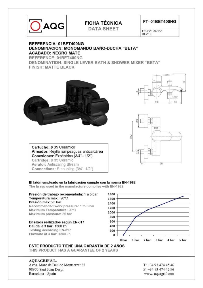 AQG Beta, однорычажный смеситель для ванны без набора для душа, цвет черный матовый