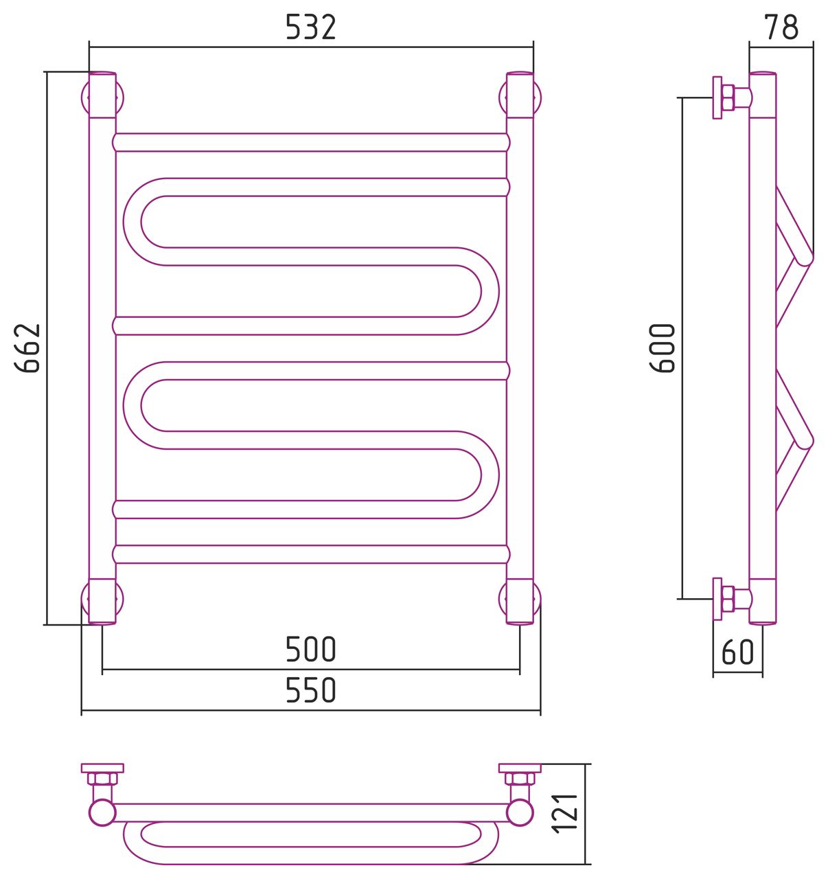 Полотенцесушитель водяной "ЭЛЕГИЯ+" 600х500 (Матовый белый)