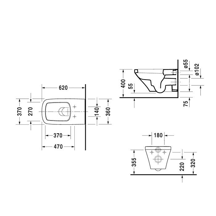 DURAVIT DURASTYLE Унитаз подвесной 620х370 мм., удлиненный, в комплекте с креплением Durafix, HygieneGlaze, цвет белый