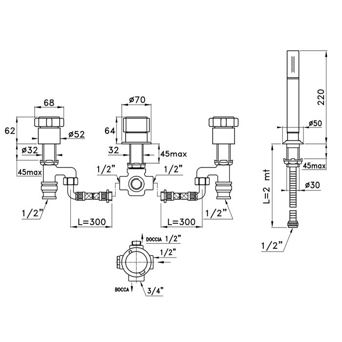 Stella Aster Смеситель на борт ванны на 4 отверстия 3256TR2/308, без излива, цвет: хром