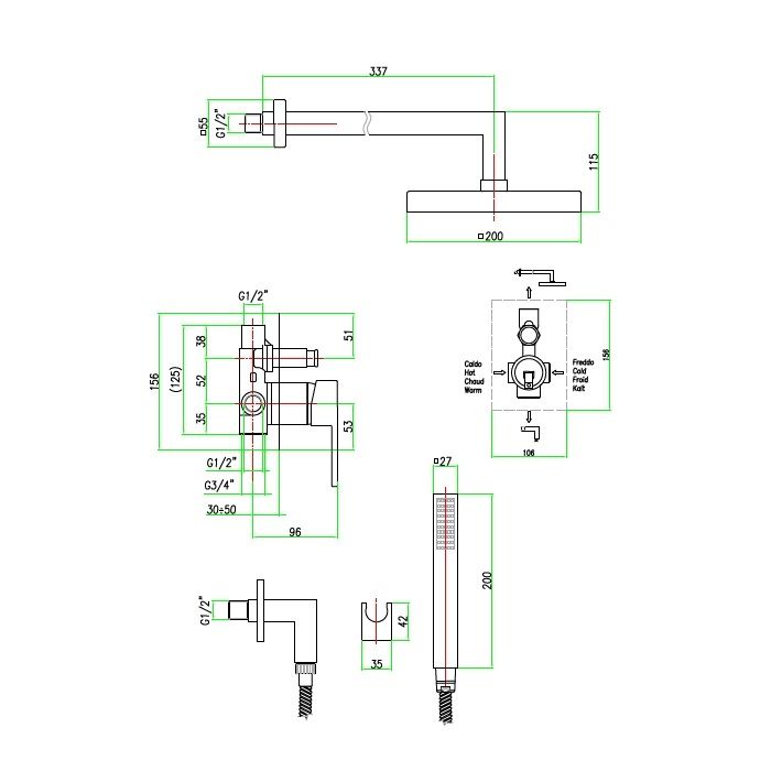 Смеситель для душа Fiore Kube 100CR7519, хром