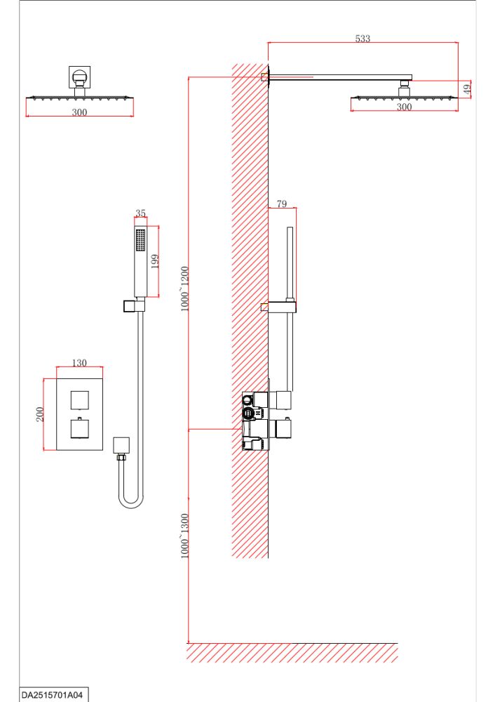 Душевая система D&K встраиваемая термостатическая Bayern.Liszt (DA2515701A04), артикул DA2515701A04