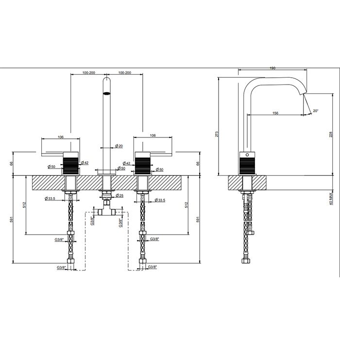 GESSI 316 Смеситель для раковины на 3 отверстия, без донного клапана, излив 156мм, h=269мм, цвет: brushed black metal pvd GESSI 316 Смеситель для раковины на 3 отверстия, без донного клапана, излив 156мм, h=269мм, цвет: brushed black metal pvd