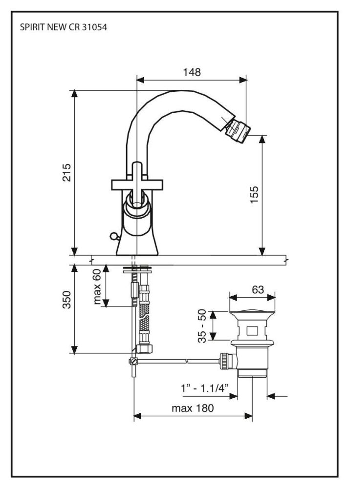 Emmevi Spirit New, двухвентильный смеситель (h21,5 см) для биде с поворотным изливом и донным клапаном, цвет хром