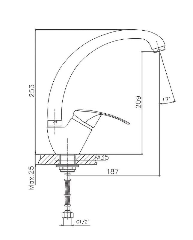 Смеситель для кухни Cron CN4121-2, хром