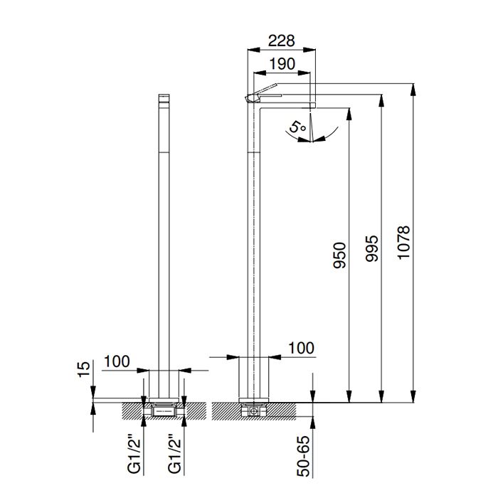 FANTINI MINT Смеситель для раковины, напольный, внешняя часть, цвет черный матовый