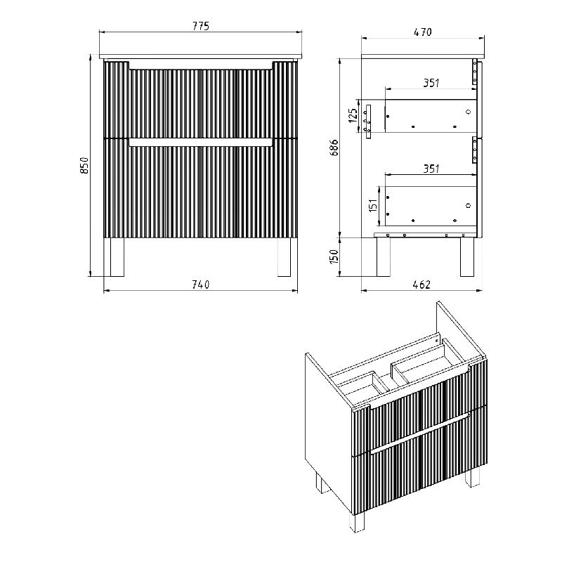 Тумба с раковиной подвесная Dreja Euphoria 80 см, серый базальт, артикул 99.2022-com