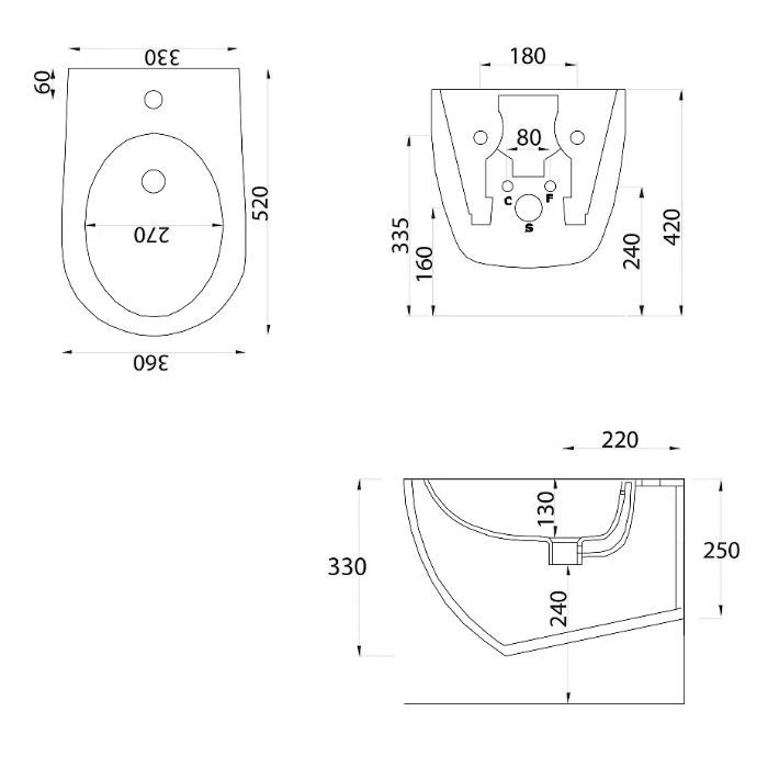 Artceram File 2.0 Биде подвесное 36х52 см, 1 отверстие, цвет матовый черный
