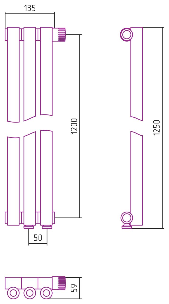 Отопительный радиатор ЭСТЕТ-0 н/ж EU50 правый 1200х135 / 3 сек (Матовое ЗОЛОТО)