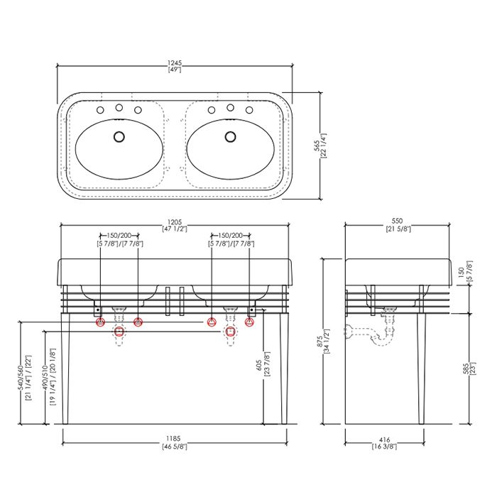 Devon Blues Collection Консоль для двойной раковины 1245х565см, цвет хром, артикул DEWIDEBLUESCR