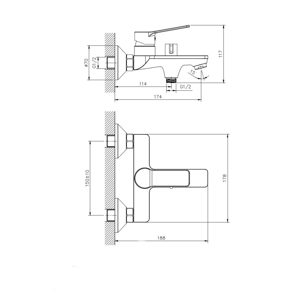 Смеситель для ванны с коротким изливом RUSH Haiti (HA1935-44), артикул HA1935-44
