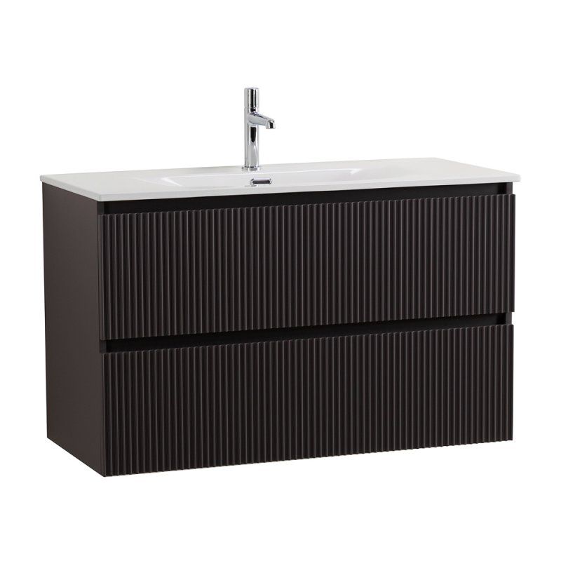 UNO База под раковину подвесная с фрезерованными ручками по всей длине фасада с двумя выкатн. ящ., Темно-Серый Мат., 1000x455x608, UNO-1000-2C-SO-GSO, артикул UNO-1000-2C-SO-GSO