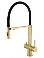 Смеситель для кухни с гибким изливом и подключением фильтра WONZON & WOGHAND, Брашированное золото (WW-88458009-BG)