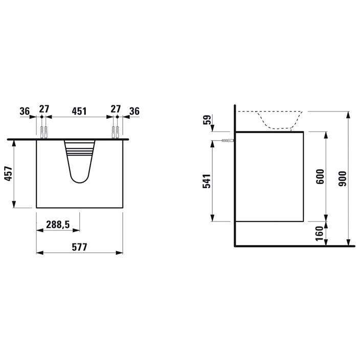 Laufen New Classic База под раковину подвесная , 580х450х600 мм, 2 ящика, цвет серый (для раковины 816852), артикул 4.0600.4.085.627.1