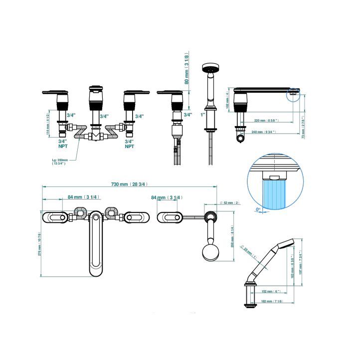 THG CORVAIR A MANETTES FIOR DI BOSCO Смеситель на борт ванны на 5 отверстий, двойной, с ручным душем, цвет Blush PVD