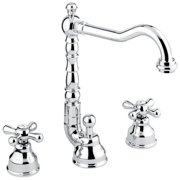 Emmevi Deco Old, двухвентильный смеситель для раковины (излив 18,3 см), на 3 отверстия, с донным клапаном, цвет хром