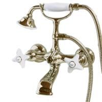 Devon White Rose Смеситель для  ванны настенный на 2 отв. с душевым комплектом: шланг+лейка, цвет: золото