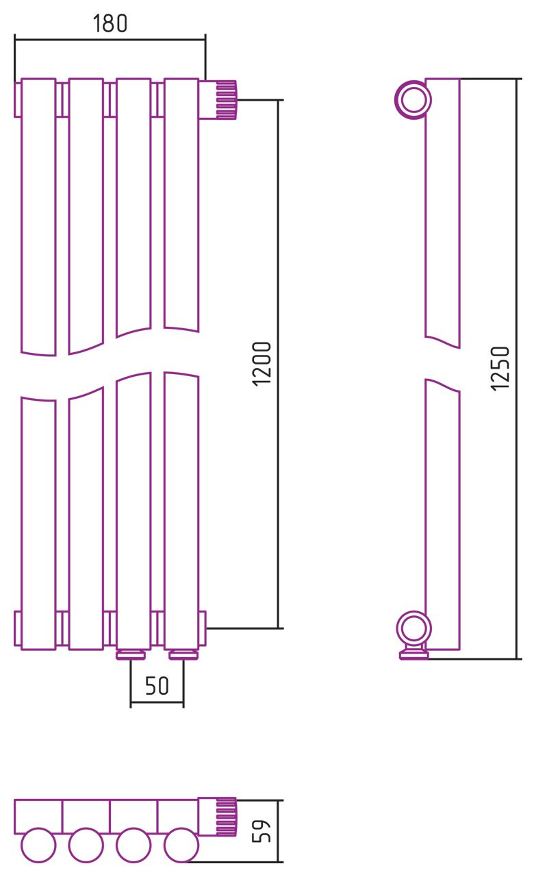 Отопительный радиатор ЭСТЕТ-1 н/ж EU50 правый 1200х180 / 4 сек (ЗОЛОТО)