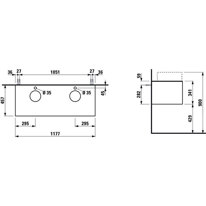 Тумба под раковину, Laufen, Sonar, ширина, мм-1175, глубина, мм-455, высота, мм-340, тип установки-подвесной, раковина-необходимо заказать, вырез под раковину-два (слева и справа), монтаж раковины-накладной, вырез под смеситель-2, столешница-в комплекте, , артикул 4.0542.8.034.141.1