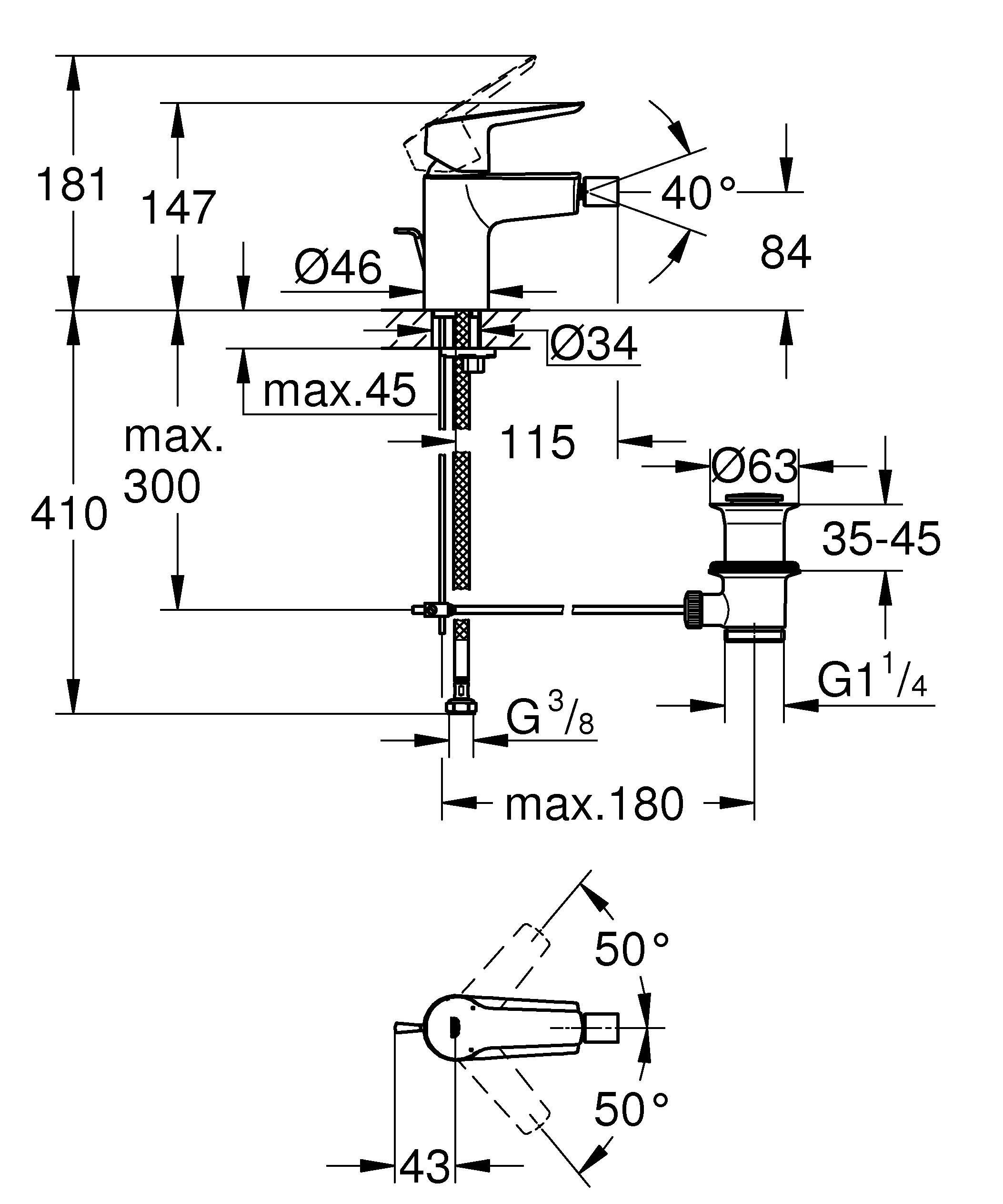 Смеситель для биде GROHE Start 2021 с рычажным донным клапаном, хром (32560002) Смеситель для биде GROHE Start 2021 с рычажным донным клапаном, хром (32560002)