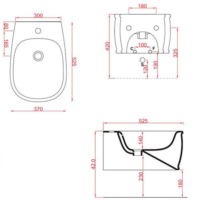 Artceram AZULEY  Биде подвесное 36*52см c креплением, с 1 отв под смеситель, цвет черный