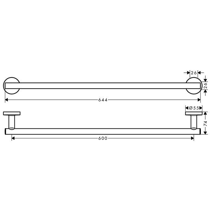 Полотенцедержатель, Hansgrohe, Logis Universal, одинарный, ширина, мм-600, глубина, мм-74, высота, мм-55, тип установки-настенный, материал-латунь/металл, цвет-хром Полотенцедержатель, Hansgrohe, Logis Universal, одинарный, ширина, мм-600, глубина, мм-74, высота, мм-55, тип установки-настенный, материал-латунь/металл, цвет-хром