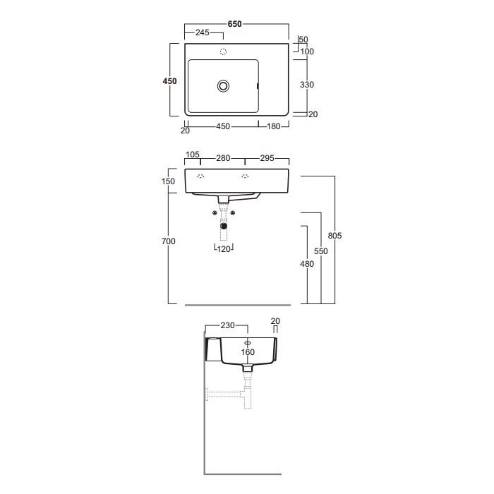 SIMAS Top e lavabi d'arredo раковина накладная/подвесная 65х45 с 1  отв. под смеситель левая ,цвет белый