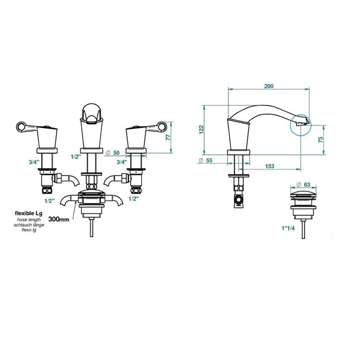 THG BAGATELLE PIERRE NOIRE MANETTES Смеситель для раковины на 3 отверстия, с донным клапаном, ручки черные, цвет полированное золото THG BAGATELLE PIERRE NOIRE MANETTES Смеситель для раковины на 3 отверстия, с донным клапаном, ручки черные, цвет полированное золото