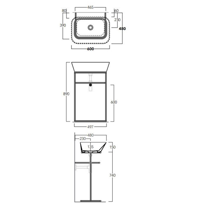SIMAS WAVE Раковина чаша прямоугольная  60х42х16,5 см,без отв под смеситель,цвет белый, артикул WA04 bi*0