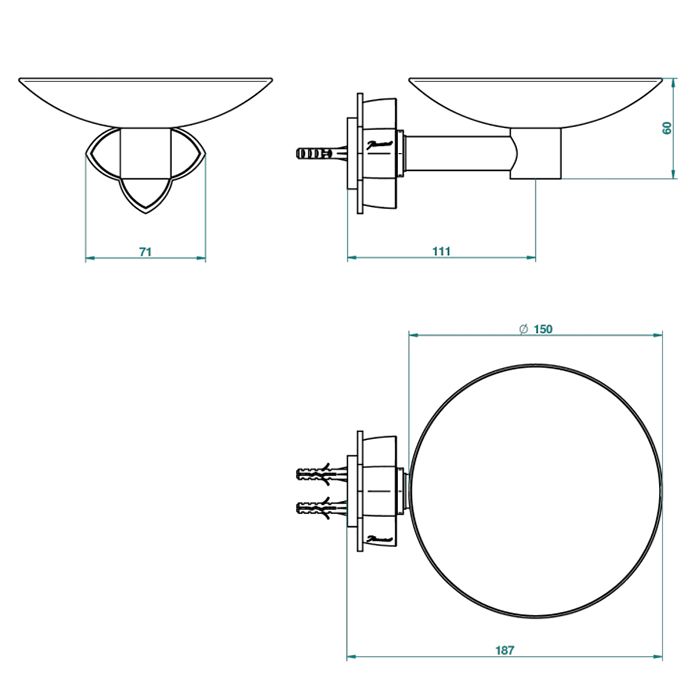 THG PETALE DE CRISTAL CLAIR Мыльница металлическая ø150 мм., подвесная, стекло прозрачное, цвет полированное золото