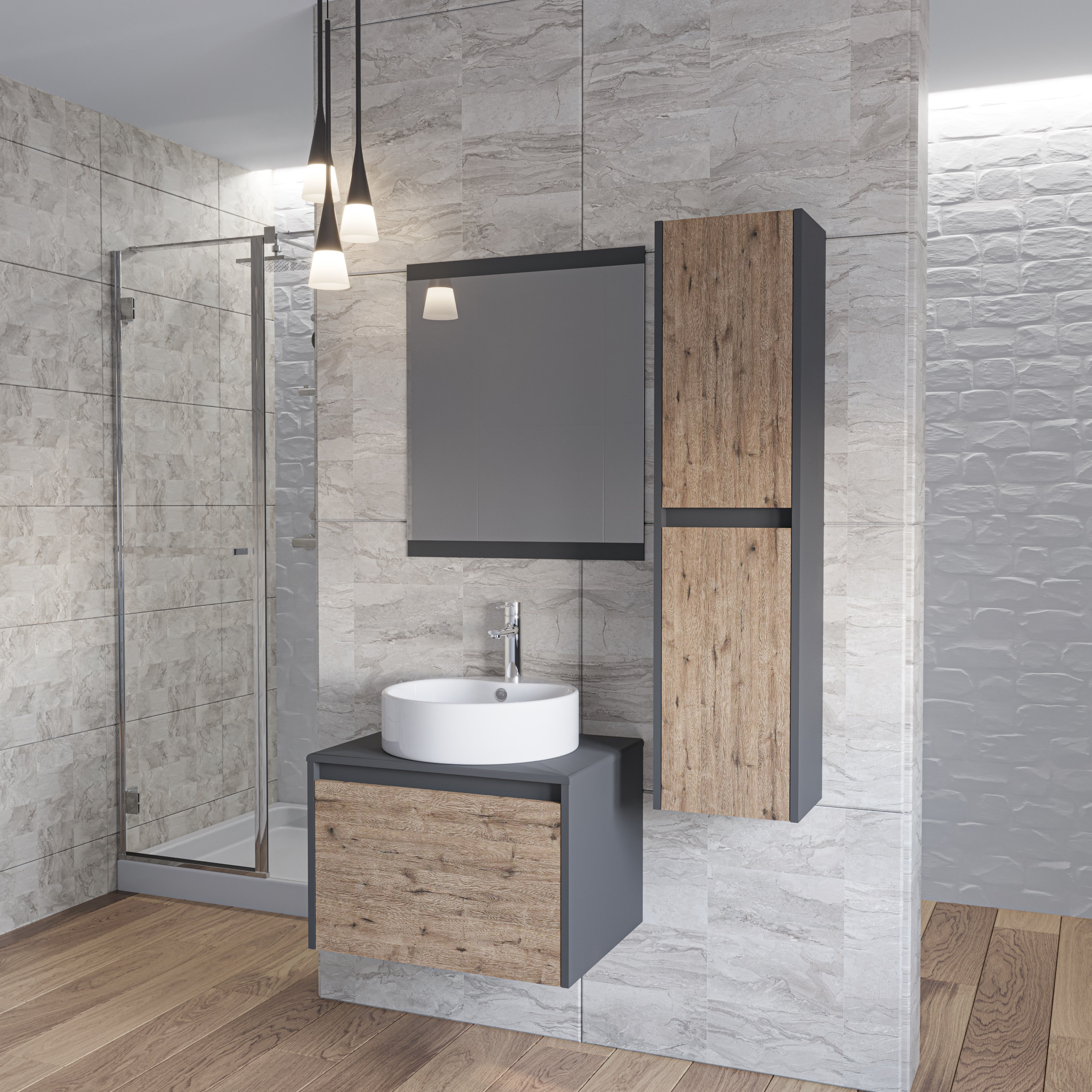 Тумба подвесная "Эвита 60", темно-серая, Гамма 56 / Luna 50