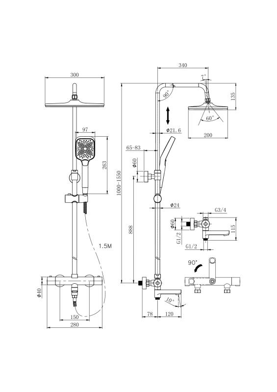 Душевая система Cersanit  VIVO с термостатом (64530), артикул 64530