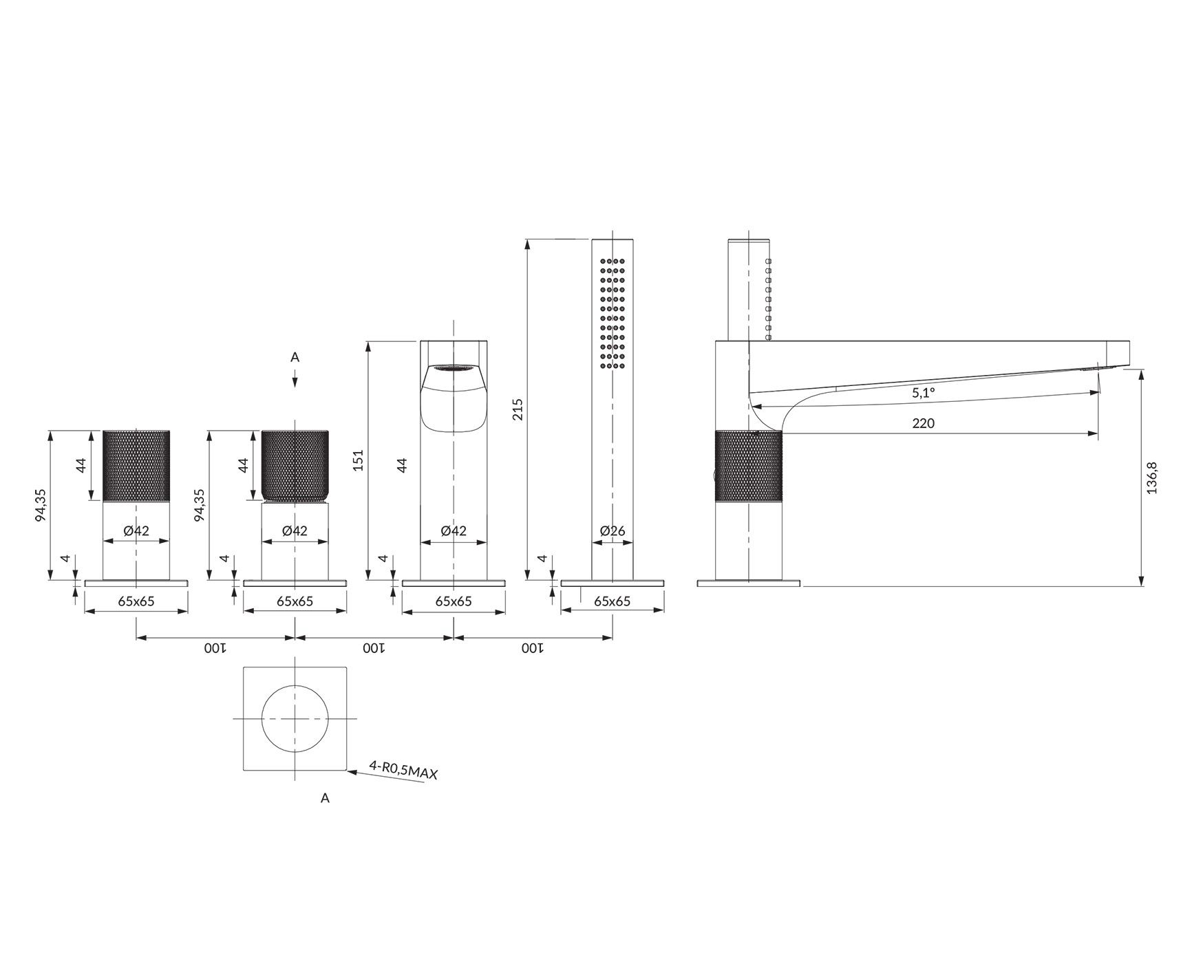 Смеситель на борт ванны OMNIRES CONTOUR CT8032AT (антрацит)