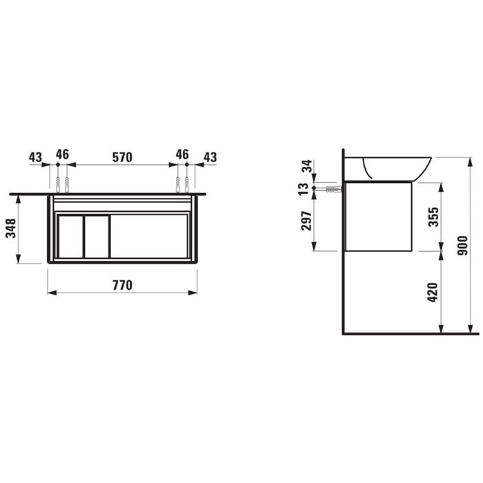 Laufen INO Тумба под раковину 8.1330.1/2, 770х350х355мм, с 1 выдвиж. ящиком, цвет: белый матовый, артикул 4.2540.1.030.170.1