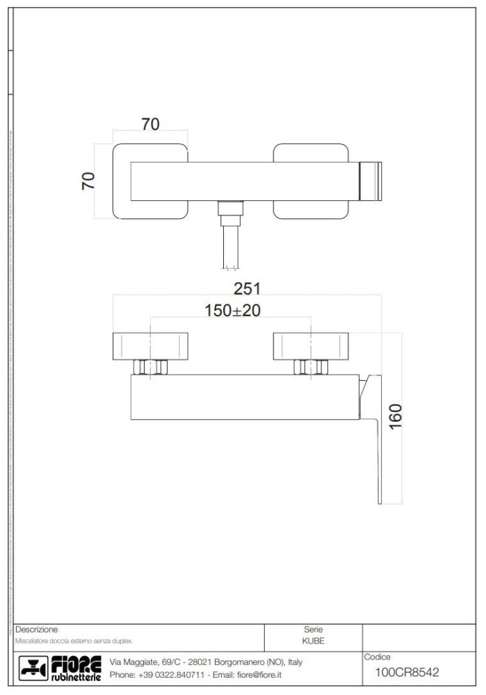 Fiore Kube, однорычажный смеситель для душа, без набора для душа, цвет золото