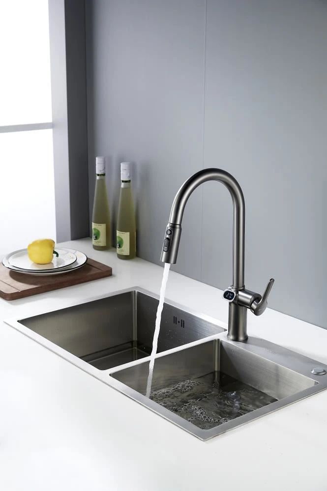 Смеситель для кухни с индикатором температуры Knotlor KN-100/GM, вороненая сталь, артикул KN-100/GM