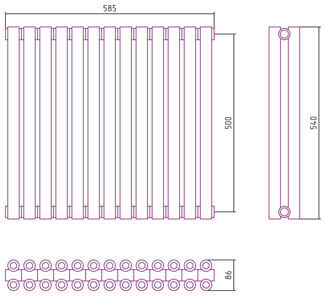 Отопительный радиатор ЭСТЕТ-00 н/ж 500х585 / 13 сек (Матовый ЧЁРНЫЙ)