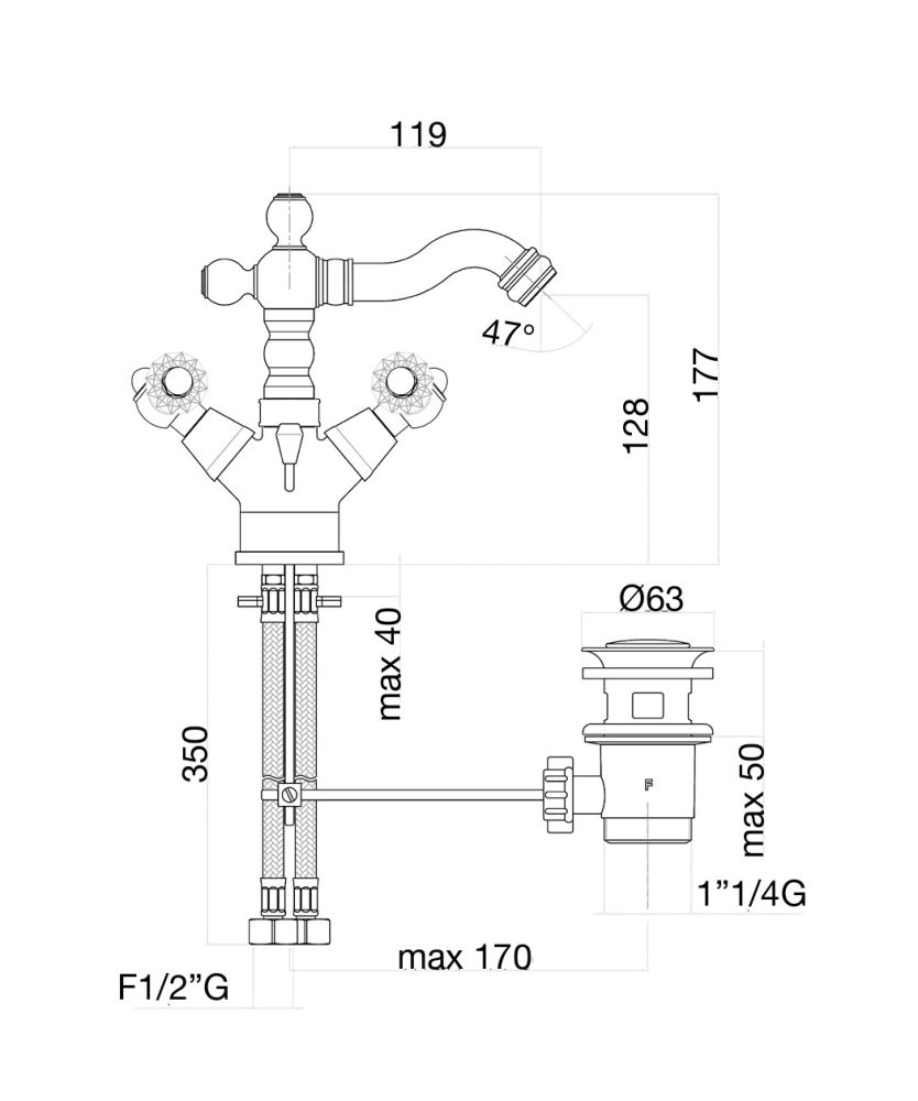 Смеситель для биде Fiore GIOIELLI (SWAROVSKI®) 08CO0635, хром/золото, артикул 08CO0635