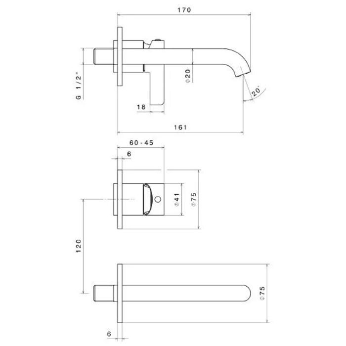 Смеситель для раковины LINEA однорычажный настенный, хром глянец