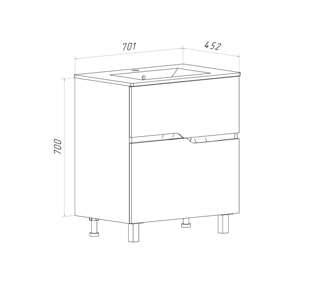 Тумба Runo Палермо 70 напольная под умывальник 00-00002555 (Teffy 70) (00-00004157), артикул 00-00004157