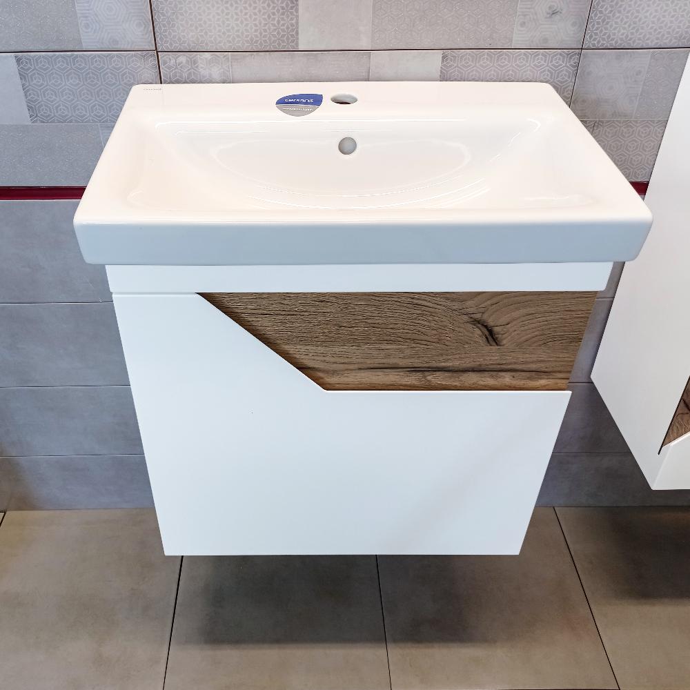 Тумба под раковину подвесная Бриклаер Брайтон белый/дуб, 60 см, артикул 4627125415784