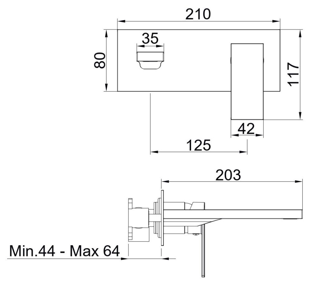 AQG Bold One, встраиваемый в стену однорычажный смеситель для раковины (излив 20,3 см), с панелью, цвет черный матовый