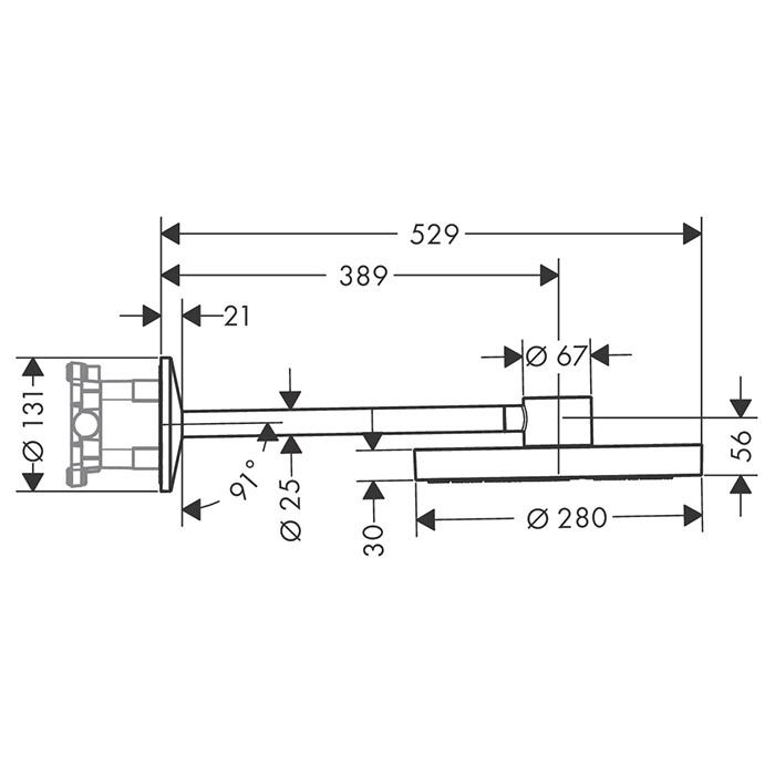 AXOR ONE Верхний душ Ø280 мм., с настенным держателем 389 мм., 2 режима, цвет шлифованная медь AXOR ONE Верхний душ Ø280 мм., с настенным держателем 389 мм., 2 режима, цвет шлифованная медь