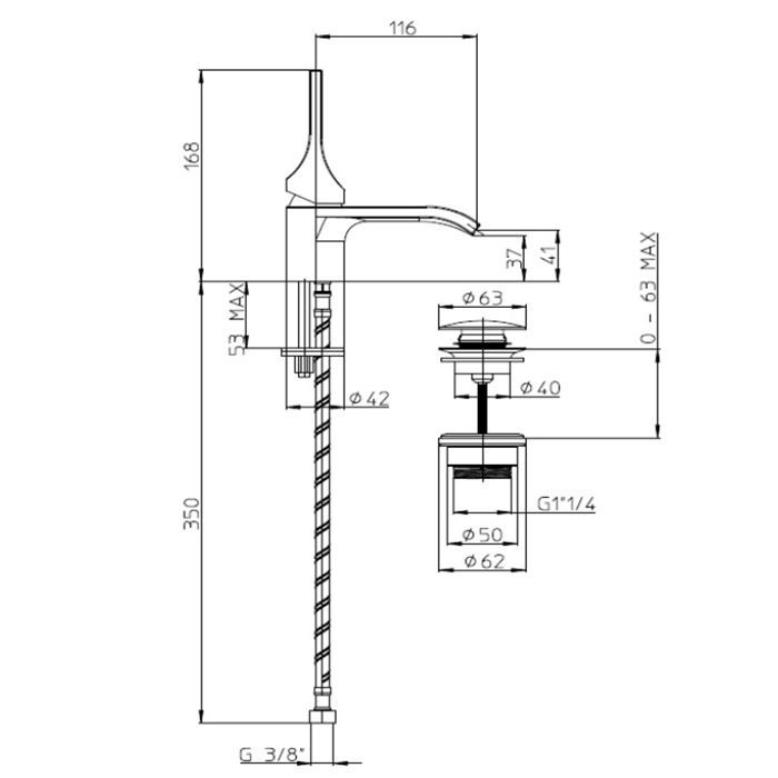 BOSSINI APICE Смеситель для раковины на 1 отверстие, однорычажный, высота излива 41 мм., с донным клапаном, цвет белый матовый BOSSINI APICE Смеситель для раковины на 1 отверстие, однорычажный, высота излива 41 мм., с донным клапаном, цвет белый матовый