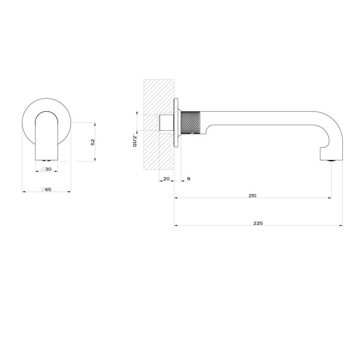 GESSI INCISO Настенный излив 210мм, на 1/2”, комбинируемый с удаленным управлением (не входит в комплект), цвет: nero XL