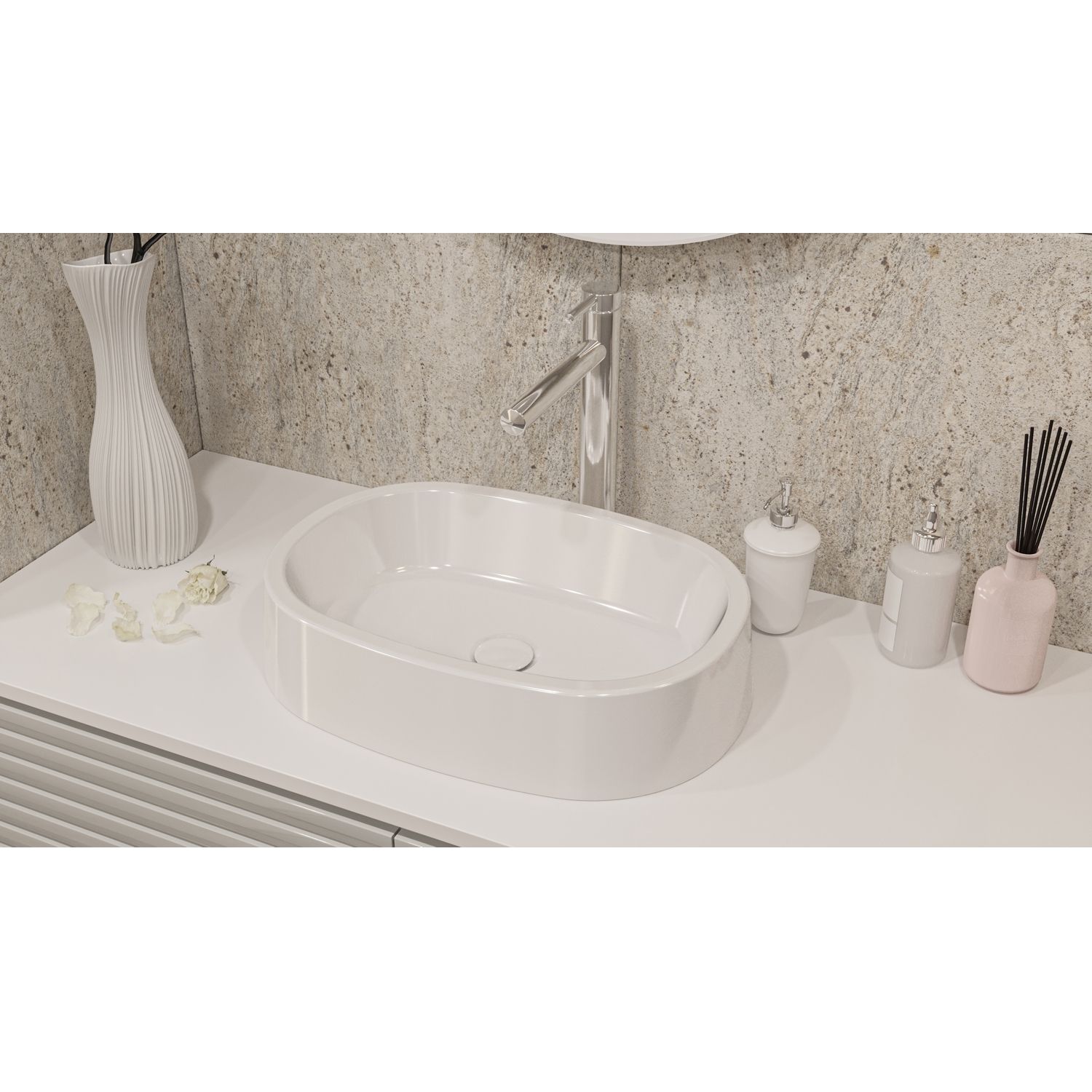 Умывальник WHITECROSS Obsidian A 50x35 (белый глянец) иск. камень