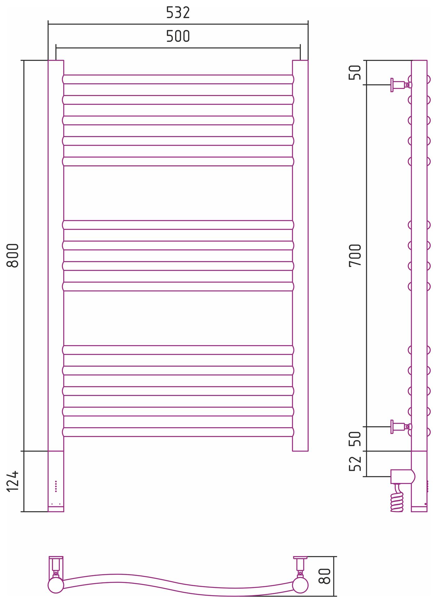 Полотенцесушитель электрический ФЛЮИД 3.0 800х500 МЭМ левый (Матовый белый)